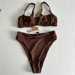 *SOLD M* NWT SKIMS Sculpting swim ruched lined bikini top & mid rise bottom